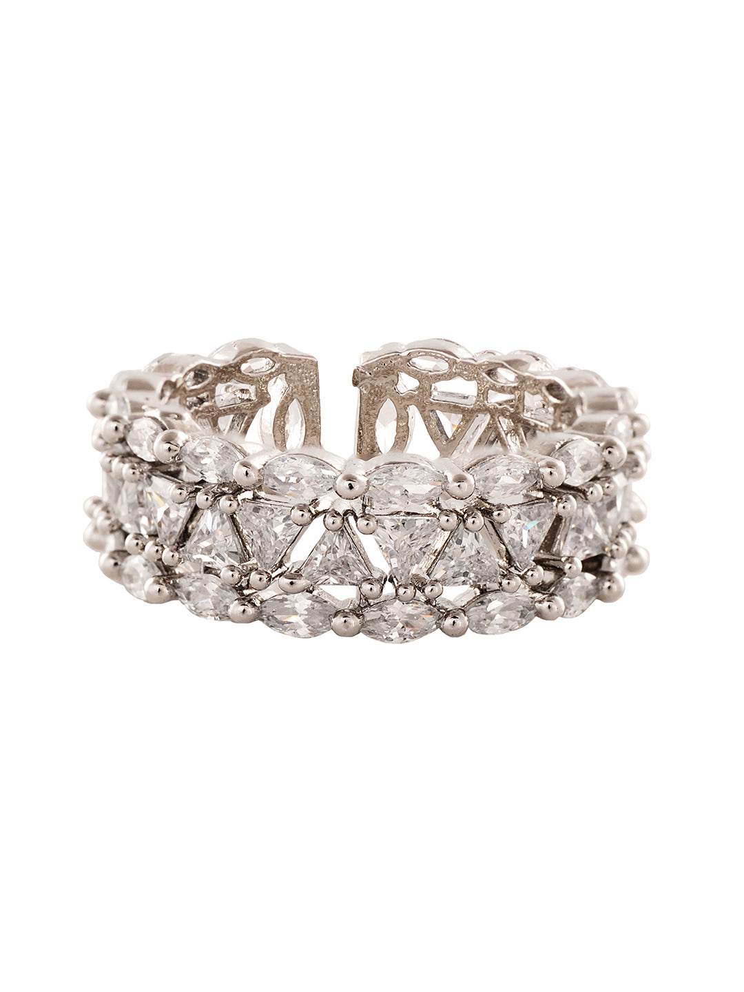 Silver Plated White CZ Studded Band Finger Ring